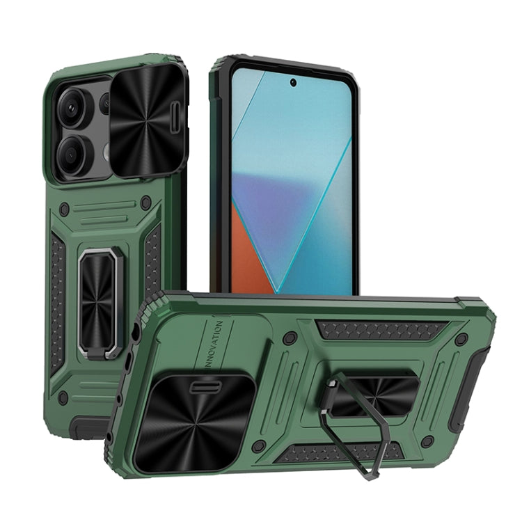 Armored hybrid phone case with kickstand, green back and black camera cover