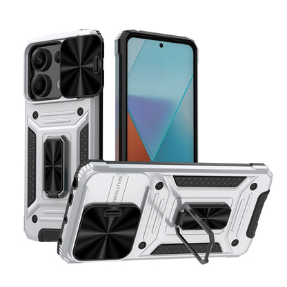 Armored hybrid phone case with kickstand, white back and black camera cover