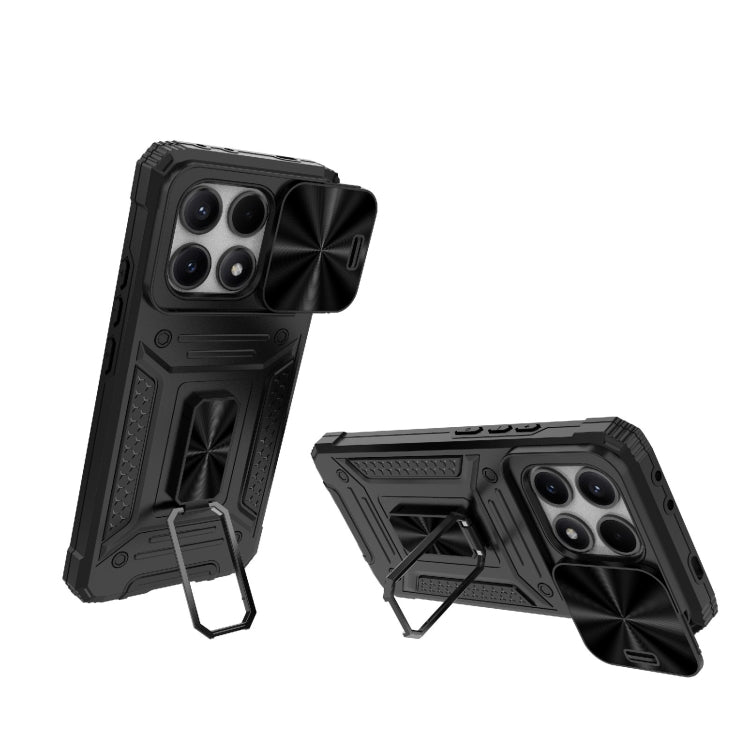 Black hybrid phone case with raised camera area and kickstand attachment