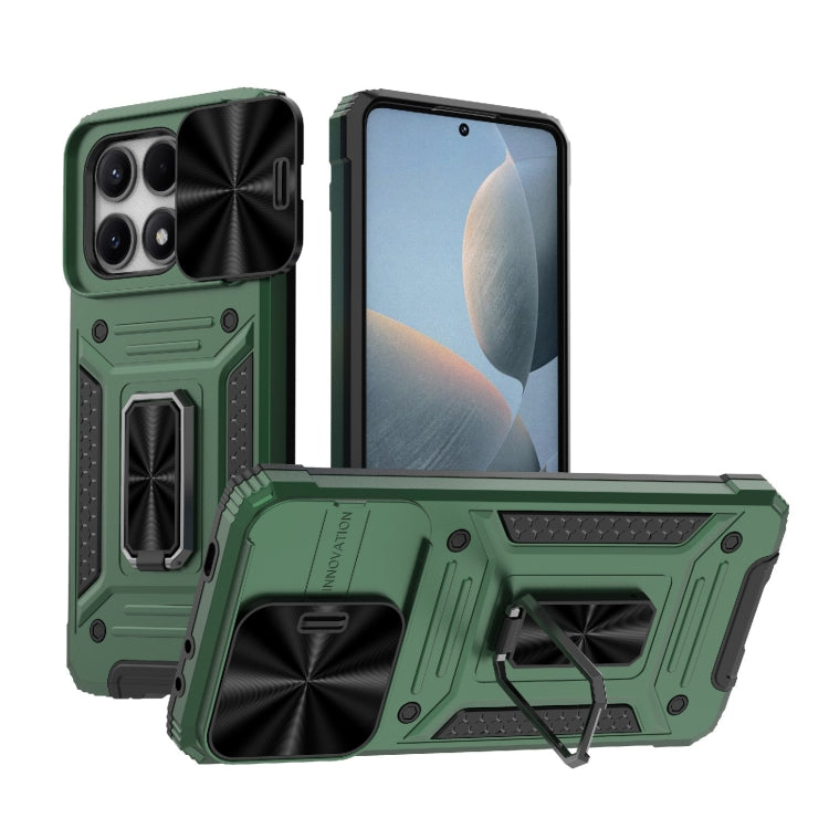 Green robot hybrid phone case with TPU bumper, kickstand, and camera guard cutouts