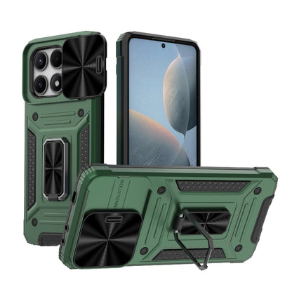 Green robot hybrid phone case with TPU bumper, kickstand, and camera guard cutouts
