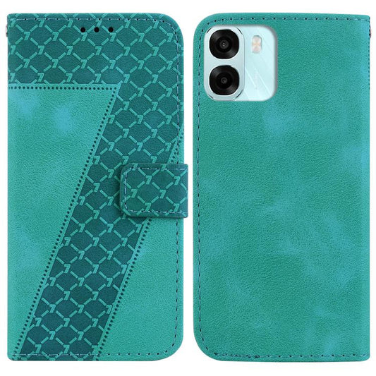 Teal embossed leather wallet phone case with stand flap and cutout for dual cameras