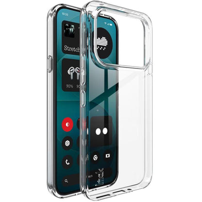 Clear transparent TPU phone case with raised edges and camera cutout, shockproof design