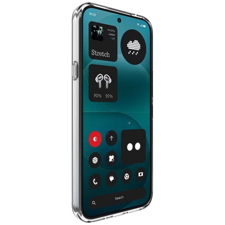 Clear transparent TPU phone case showing side buttons and camera opening from the side view