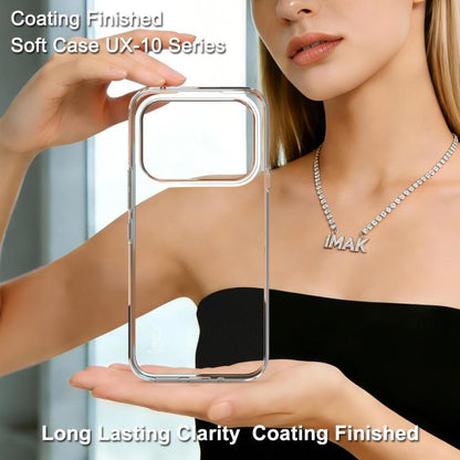Transparent TPU phone case in hands with cutouts and raised screen-camera protection edges