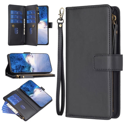 Zipper wallet phone case with card slots, black, wrist strap