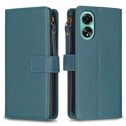 Teal zipper flip wallet case with card slots, magnetic strap, camera cutout