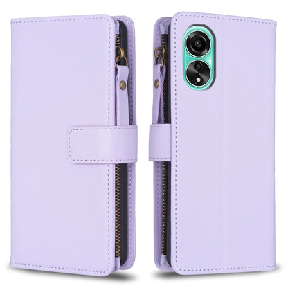 Light purple zipper flip wallet case with card slots, magnetic strap, camera cutout