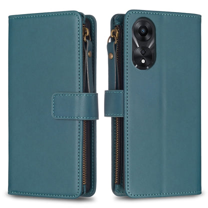 Teal zipper flip wallet case with card slots; shown open with camera cutout