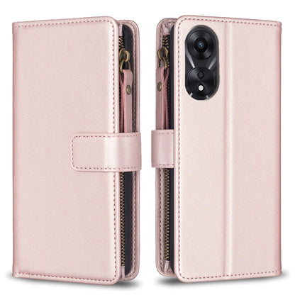 Rose pink leather flip phone wallet with zipper, wrist strap, and card slots