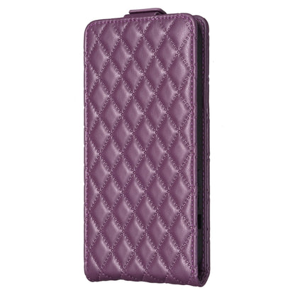 Dark purple quilted diamond-lattice vertical flip leather phone case