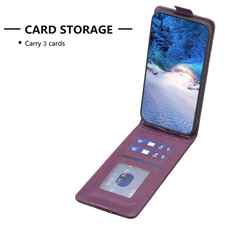 Dark purple quilted diamond-lattice vertical flip leather phone case with card pocket
