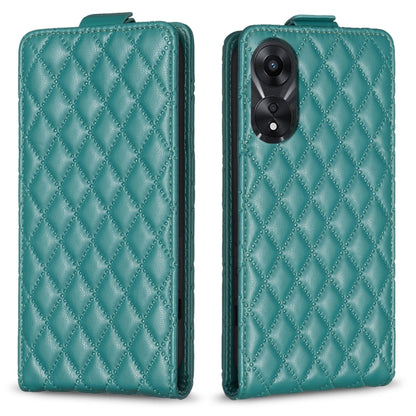 Aqua teal diamond-lattice flip leather phone case with dual camera cutout and magnetic flap.