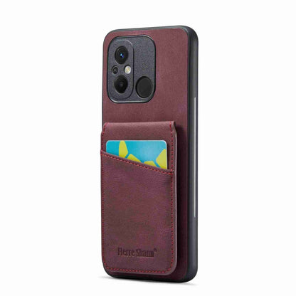 Wine red PU phone case with card holder pocket and camera cutout for back protection