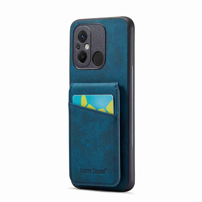 Blue PU phone case with card holder pocket and camera cutout for back protection