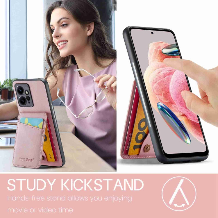 Pink leather-look phone card holder case with front card pocket and cutouts