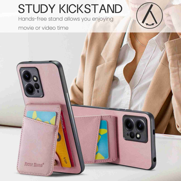 Pink phone card holder case with card slot and camera cutout, shown at angles