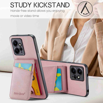Pink phone card holder case with card slot and camera cutout, shown at angles