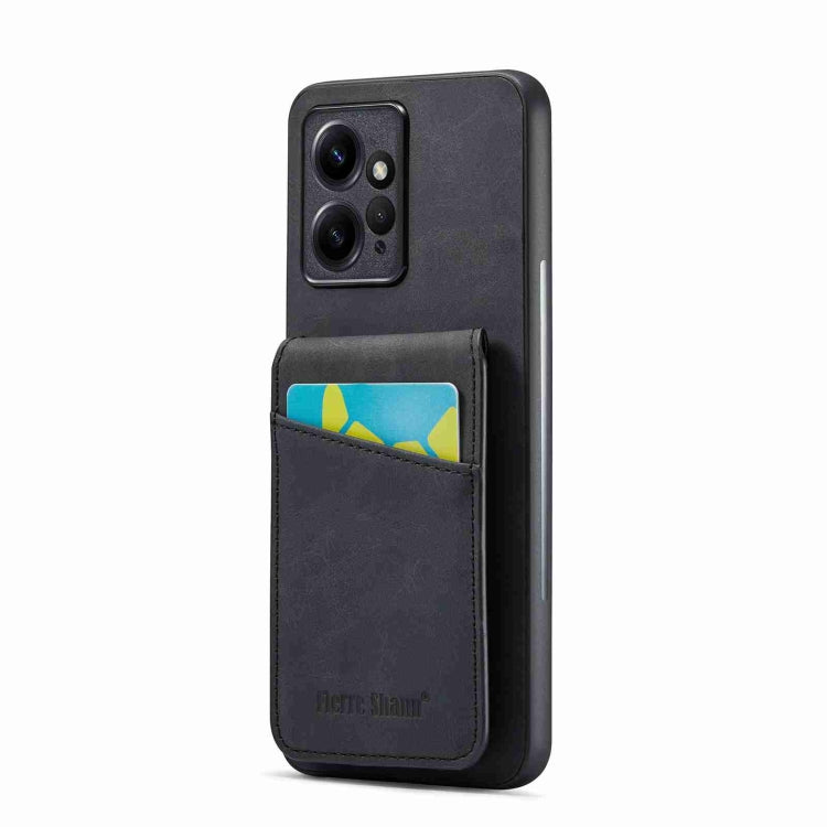 Black phone card holder case with front card pocket and multi-lens camera opening