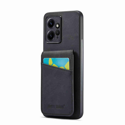 Black phone card holder case with front card pocket and multi-lens camera opening