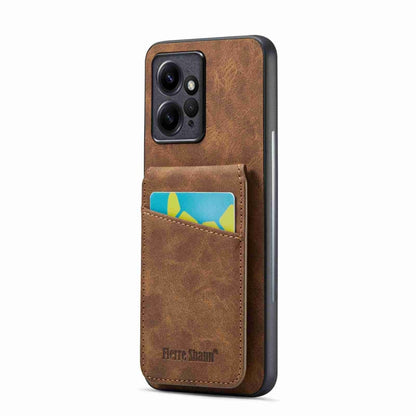 Brown phone card holder case with front card pocket and camera cutout