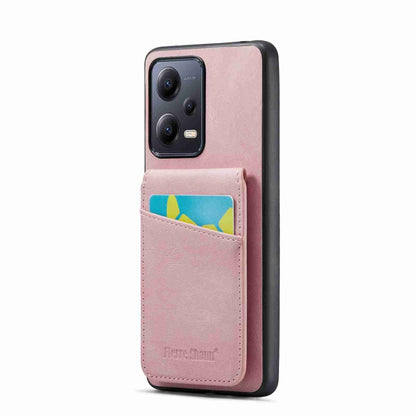 Crazy horse-style card holder phone case with vertical pocket, pink PU finish