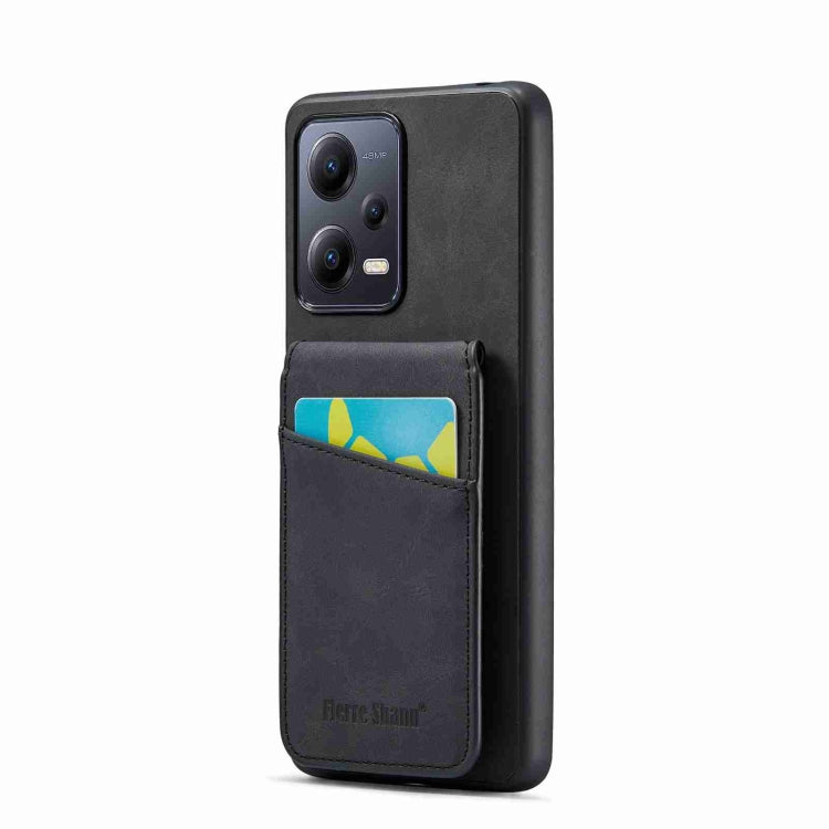 Crazy horse-style card holder back phone case, dark black PU with card slot