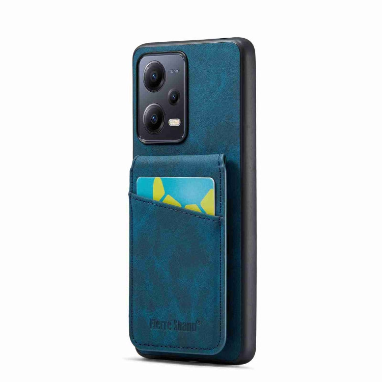Crazy horse-style card holder back phone case, teal blue PU with card slot