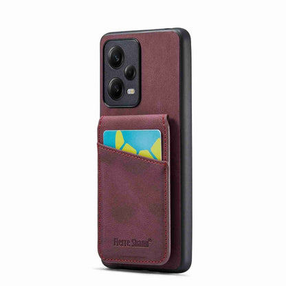 Burgundy Crazy Horse PU phone case with rear card pocket and camera cutouts