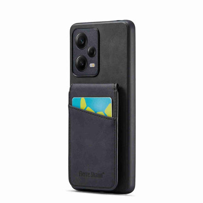 Crazy horse-style card holder phone case with vertical pocket, black PU finish