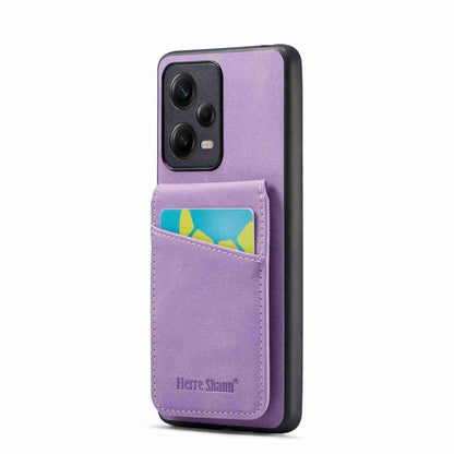 Crazy horse-style card holder phone case with vertical pocket, purple PU finish