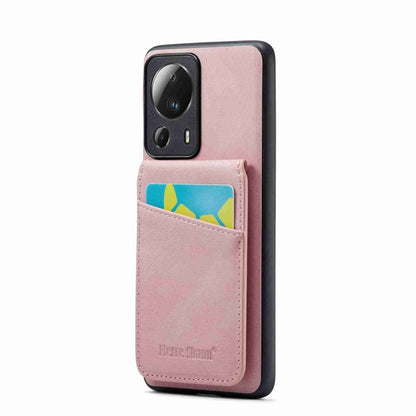 Light pink PU phone case with card holder pocket and camera cutout for back protection