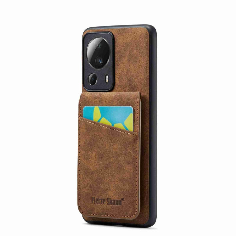 Tan brown PU phone case with card holder pocket and camera cutout for back protection