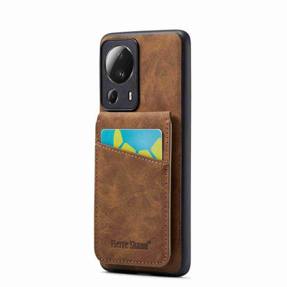 Tan brown PU phone case with card holder pocket and camera cutout for back protection