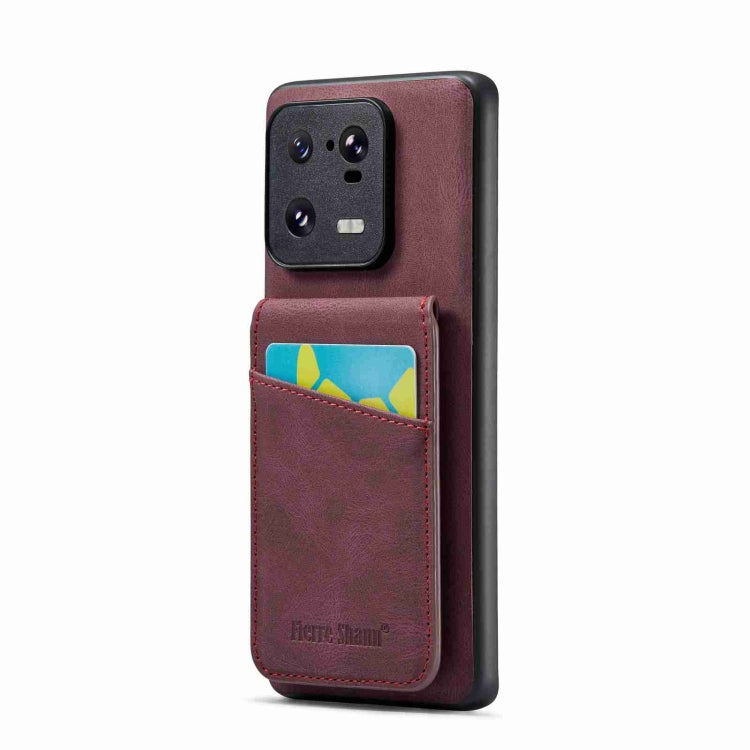 Wine red card holder phone case with front camera cutout and card pocket