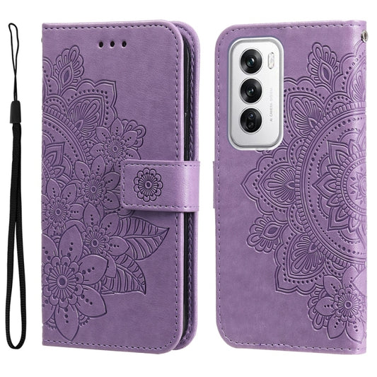 Lavender folio phone case with embossed floral pattern and flip cover with strap panel