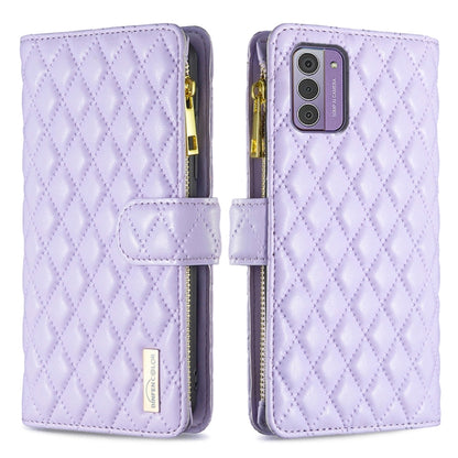 Diamond Lattice Zipper Wallet Leather Flip Phone Case, For Nokia G42/G310