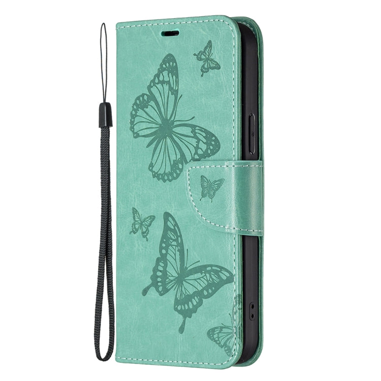 Embossing Two Butterflies Pattern Horizontal Flip PU Leather Case, For Nokia G42/G310