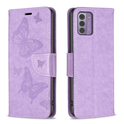 Embossing Two Butterflies Pattern Horizontal Flip PU Leather Case, For Nokia G42/G310