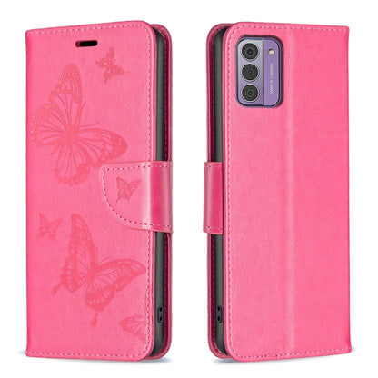 Embossing Two Butterflies Pattern Horizontal Flip PU Leather Case, For Nokia G42/G310