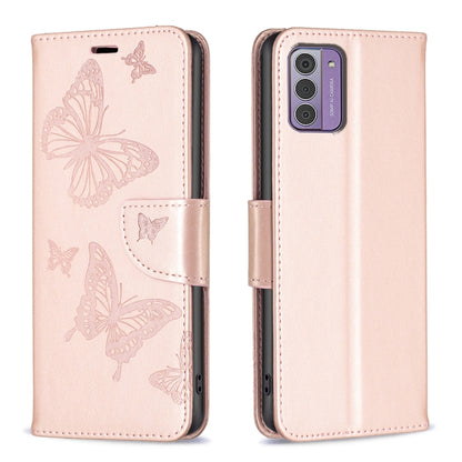 Embossing Two Butterflies Pattern Horizontal Flip PU Leather Case, For Nokia G42/G310