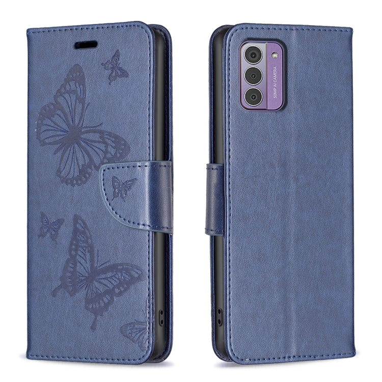 Embossing Two Butterflies Pattern Horizontal Flip PU Leather Case, For Nokia G42/G310
