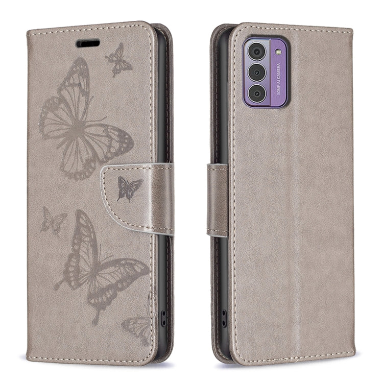 Embossing Two Butterflies Pattern Horizontal Flip PU Leather Case, For Nokia G42/G310