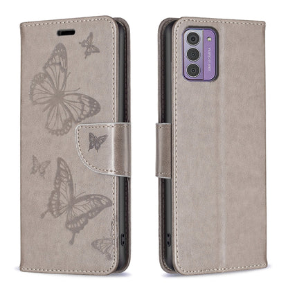 Embossing Two Butterflies Pattern Horizontal Flip PU Leather Case, For Nokia G42/G310