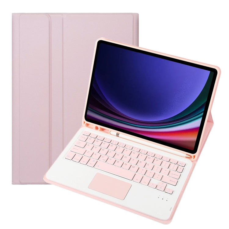 Pink tablet keyboard case with pen holder, folio stand and TPU touch finish