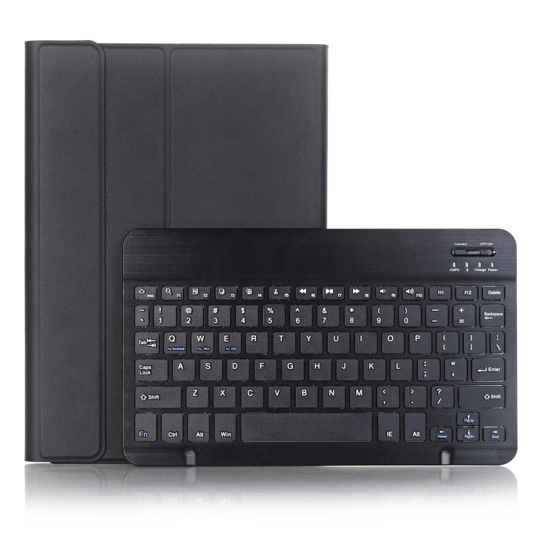 Black Bluetooth keyboard tablet case with pen holder; folded stand and keyboard visible.
