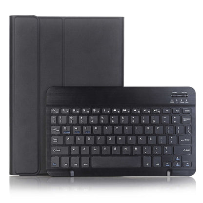 Black Bluetooth keyboard tablet case with pen holder; folded stand and keyboard visible.