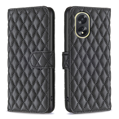Dark gray-black diamond-lattice leather flip phone case with wallet flap and camera cutout