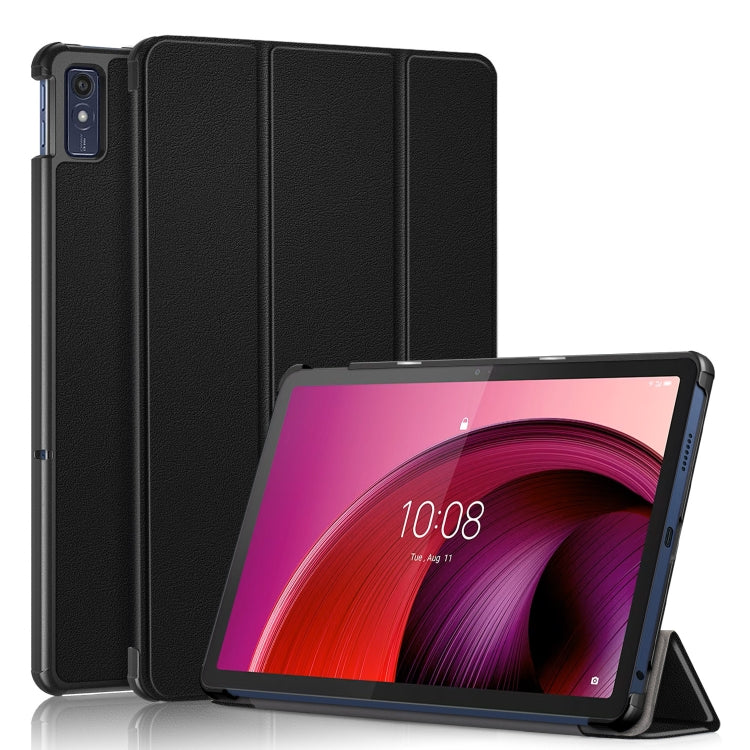 Black 3-fold leather smart tablet case with stand, shown with tablet