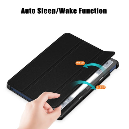 Black 3-fold leather tablet case with magnetic flap for sleep and wake